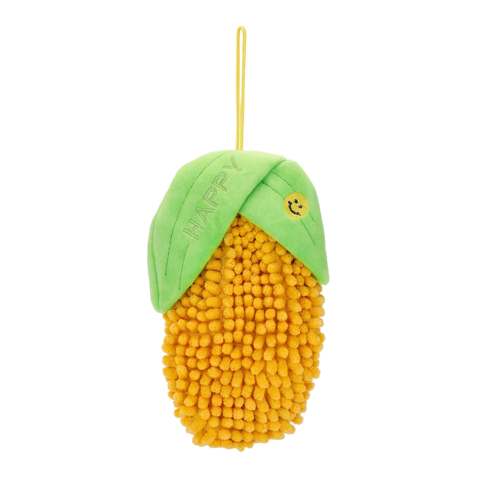 Unique Bargains Cute Corn Shaped Chenille Hanging Hand Towel for Kitchen Yellow 8" x 5"