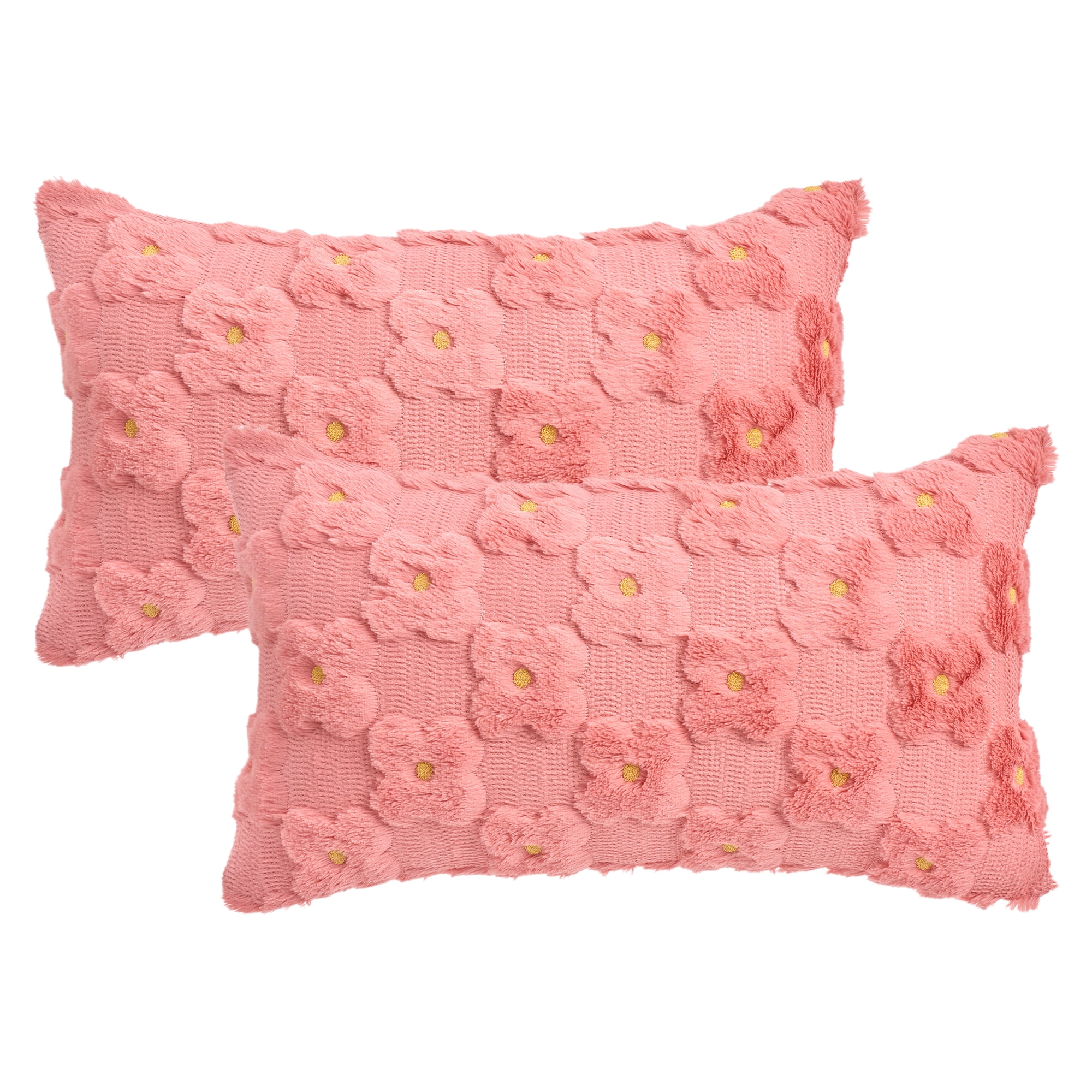 Unique Bargains Cute Daisy Embroidery Pillow Covers Pack of 2 Coral Red 20" x 12"
