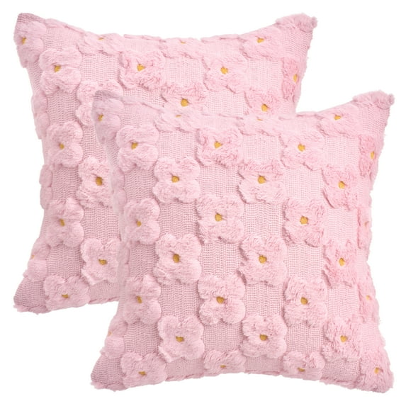 Unique Bargains Cute Daisy Embroidery Pillow Covers Pack of 2 Pink 18" x 18"