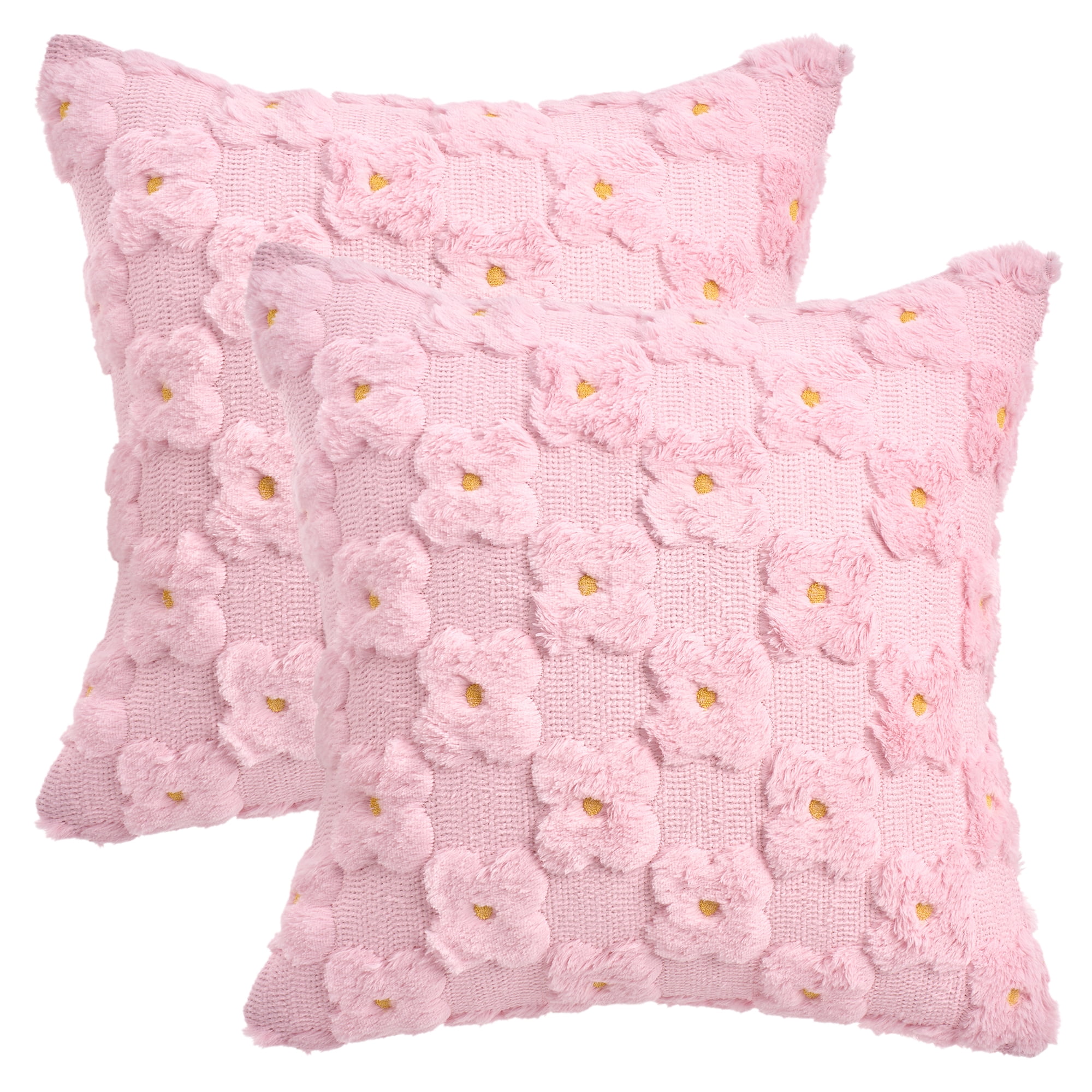 Unique Bargains Cute Daisy Embroidery Pillow Covers Pack of 2 Pink 20" x 20"