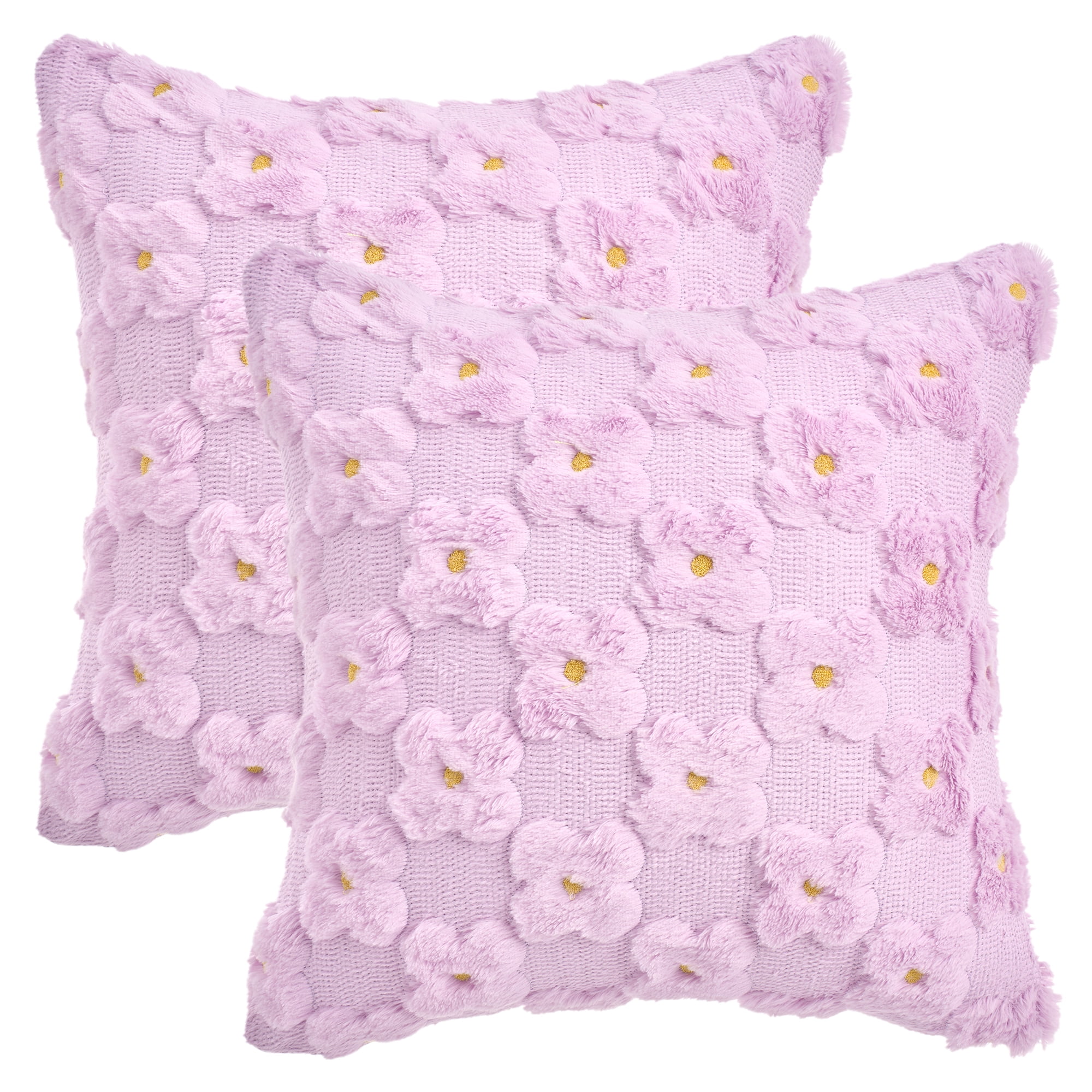 Unique Bargains Cute Daisy Embroidery Pillow Covers Pack of 2 Purple 18" x 18"
