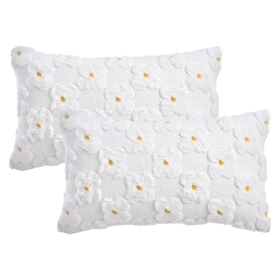 Unique Bargains Cute Daisy Embroidery Pillow Covers Pack of 2 White 20" x 12"