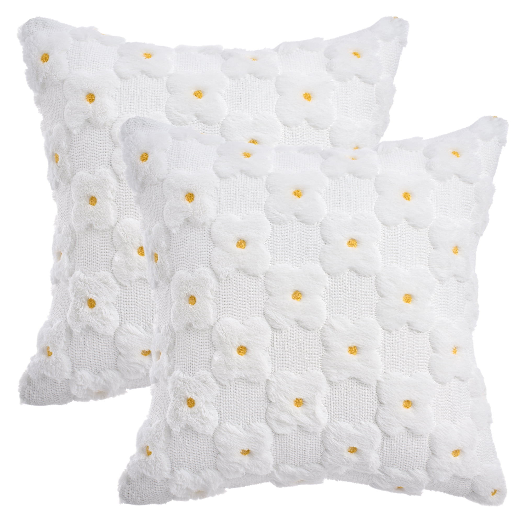 Unique Bargains Cute Daisy Embroidery Pillow Covers Pack of 2 White 20" x 20"
