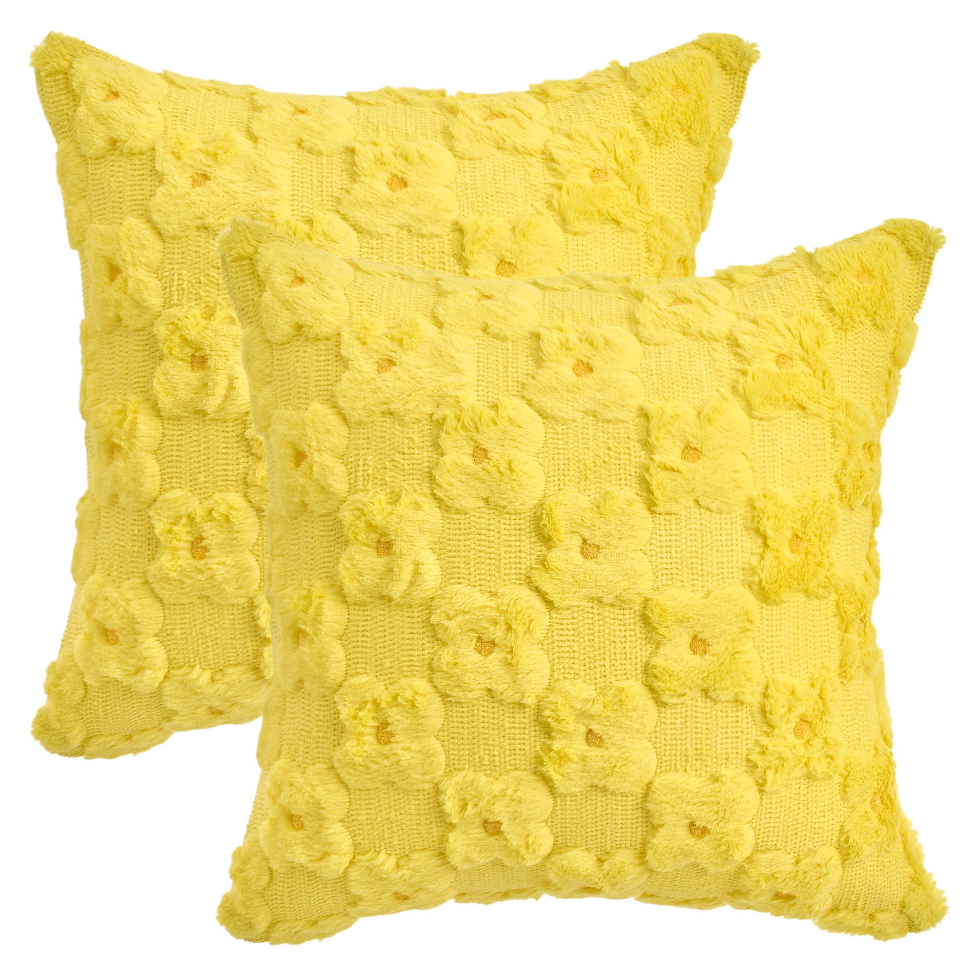 Unique Bargains Cute Daisy Embroidery Pillow Covers Pack of 2 Yellow 18" x 18"