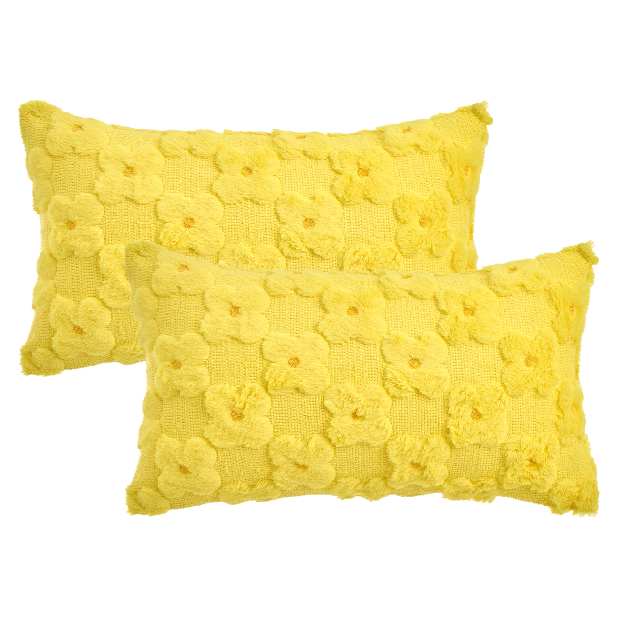 Unique Bargains Cute Daisy Embroidery Pillow Covers Pack of 2 Yellow 20" x 12"