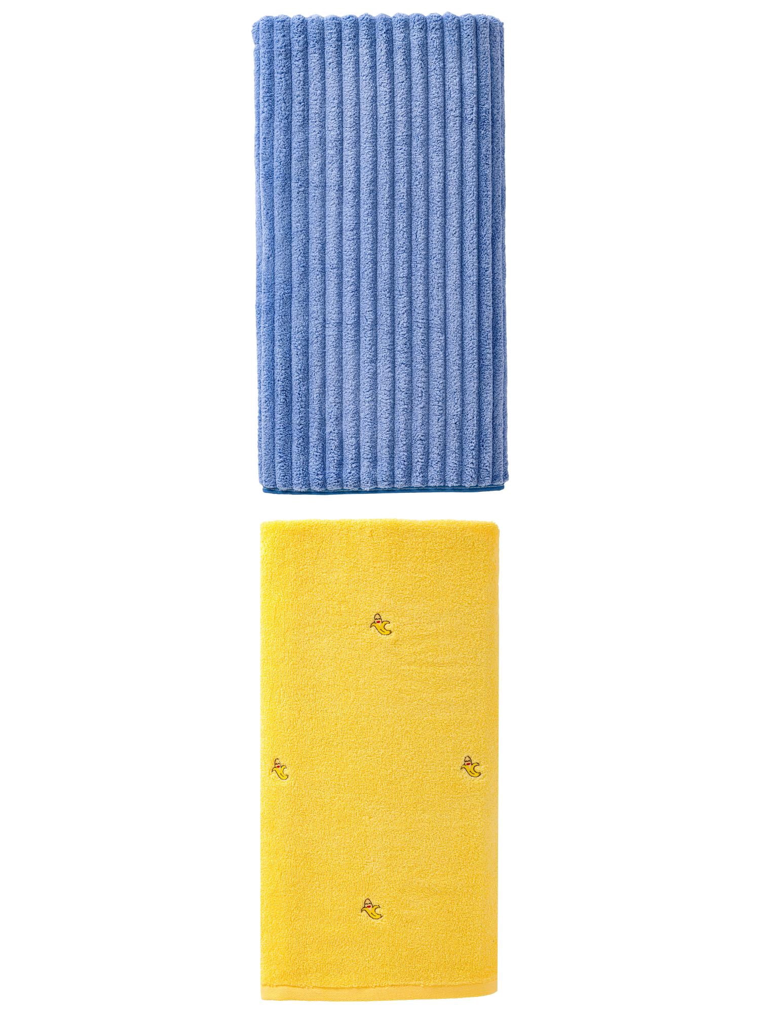 Unique Bargains Cute Easy Care Bath Towel 2 Pack Banana Yellow/Sky Blue 55" x 28"