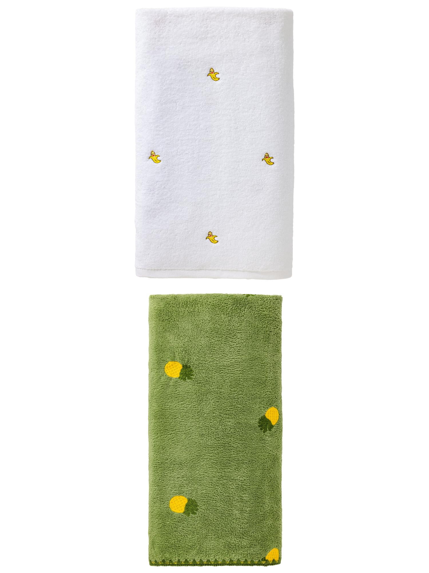 Unique Bargains Cute Fade Bath Towel 2 Pack Banana White/Green 55" x 28"