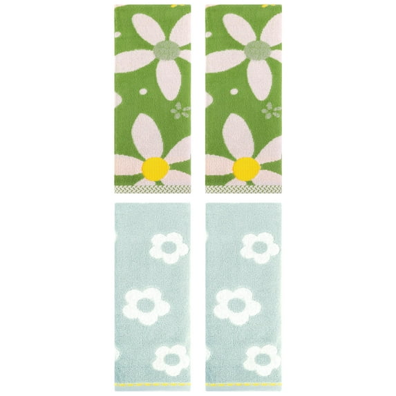 Unique Bargains Cute Floral Cotton Hand Towel 4 Pcs Green 14" x 30"/13" x 29"