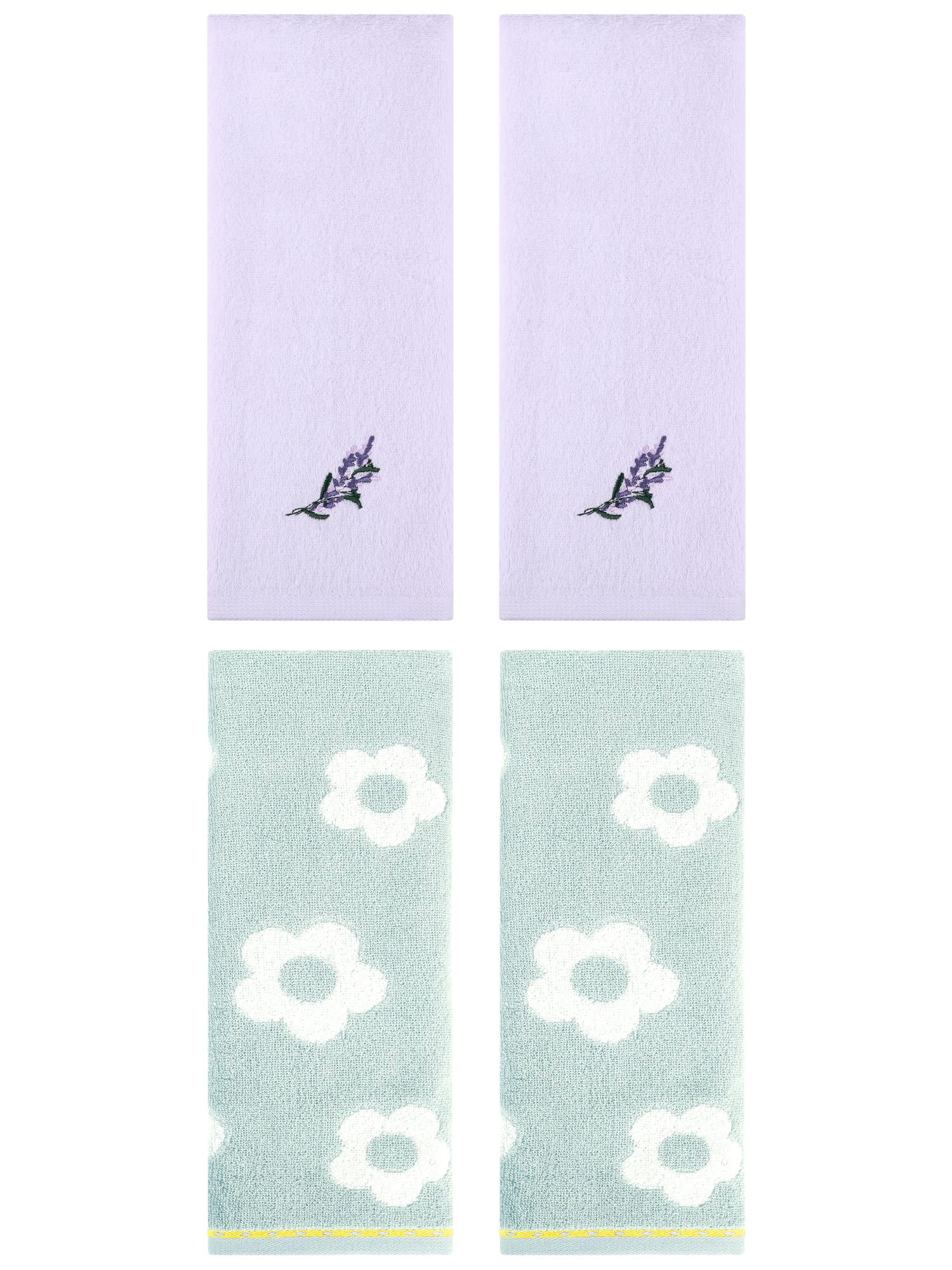Unique Bargains Cute Floral Soft Hand Towel 4 Pcs Green/Purple 14" x 30"/13" x 29"