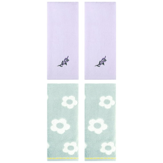 Unique Bargains Cute Floral Soft Hand Towel 4 Pcs Green/Purple 14" x 30"/13" x 29"