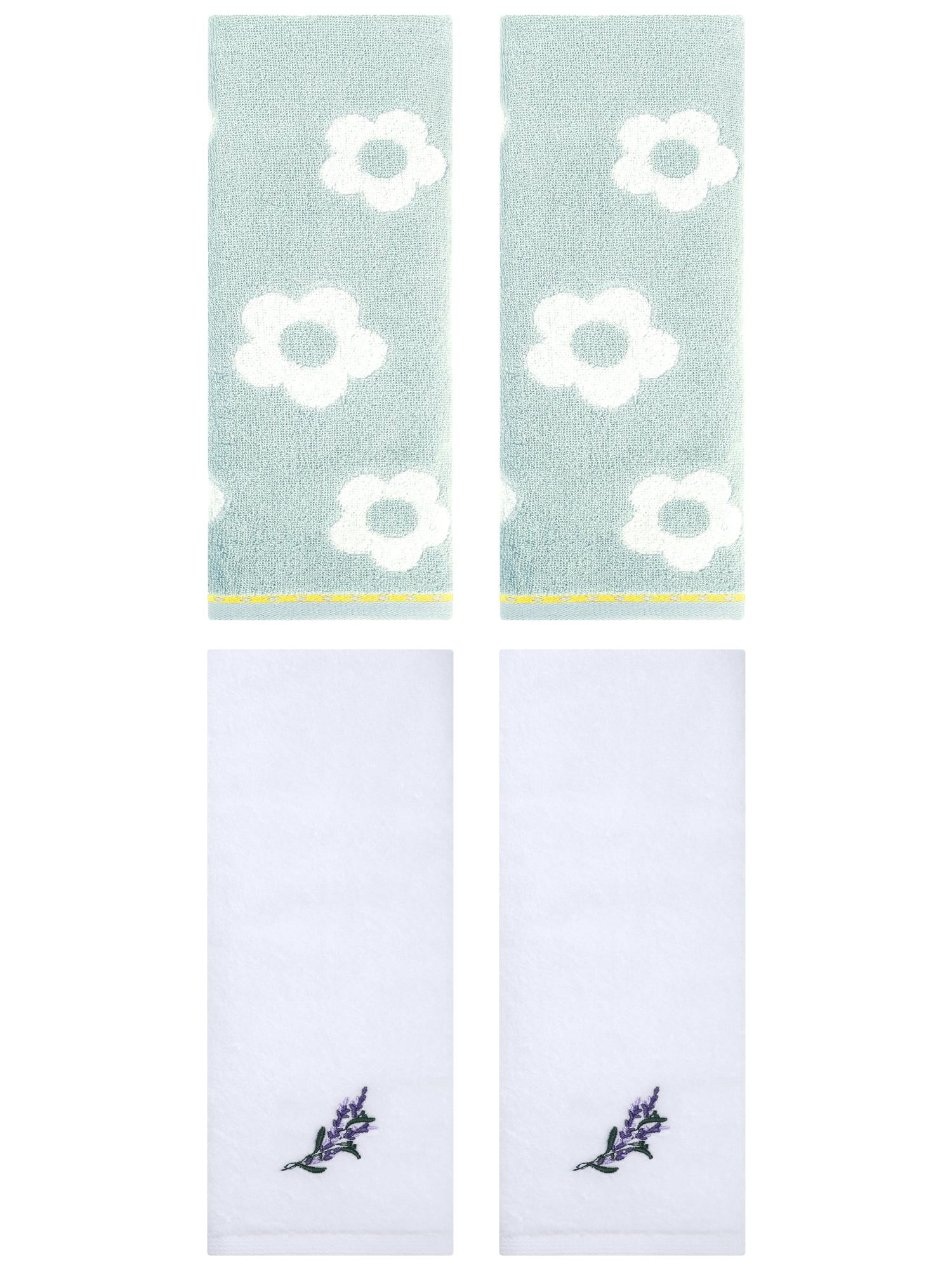 Unique Bargains Cute Floral Soft Hand Towel 4 Pcs Green/White 14" x 30"/13" x 29"