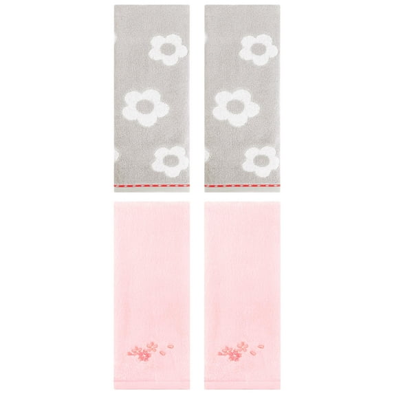 Unique Bargains Cute Floral Soft Hand Towel 4 Pcs Grey/Pink 14" x 30"/13" x 29"