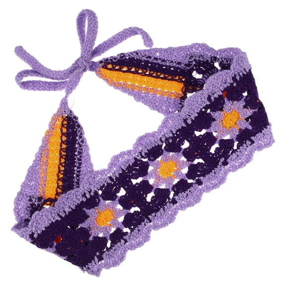 Unique Bargains Cute Hollow Lace Up Knitted Crochet Headwrap 20.87"x3.15" Purple 1 Pc
