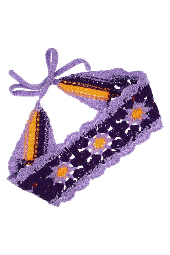 Cute Hollow Lace Up Knitted Crochet Headwrap 20.87"x3.15" Purple 1 Pc