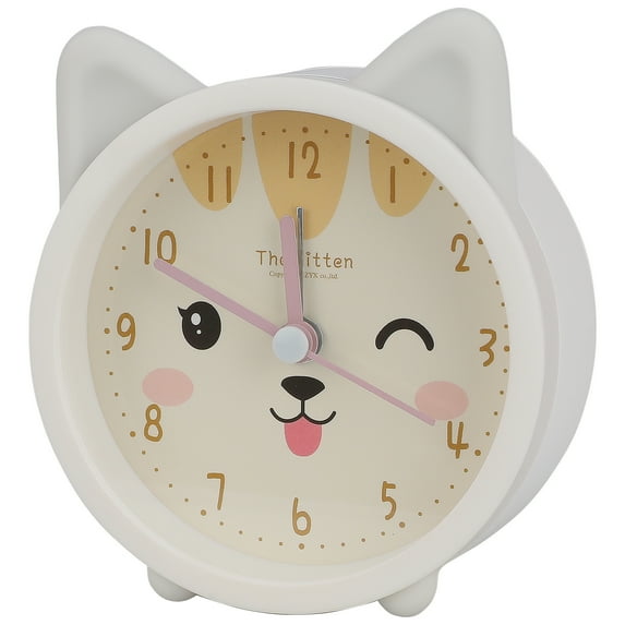 Unique Bargains Cute Kitten Design Mechanical Alarm Clock White 3.8"L x 1.7"W x 3.3"H