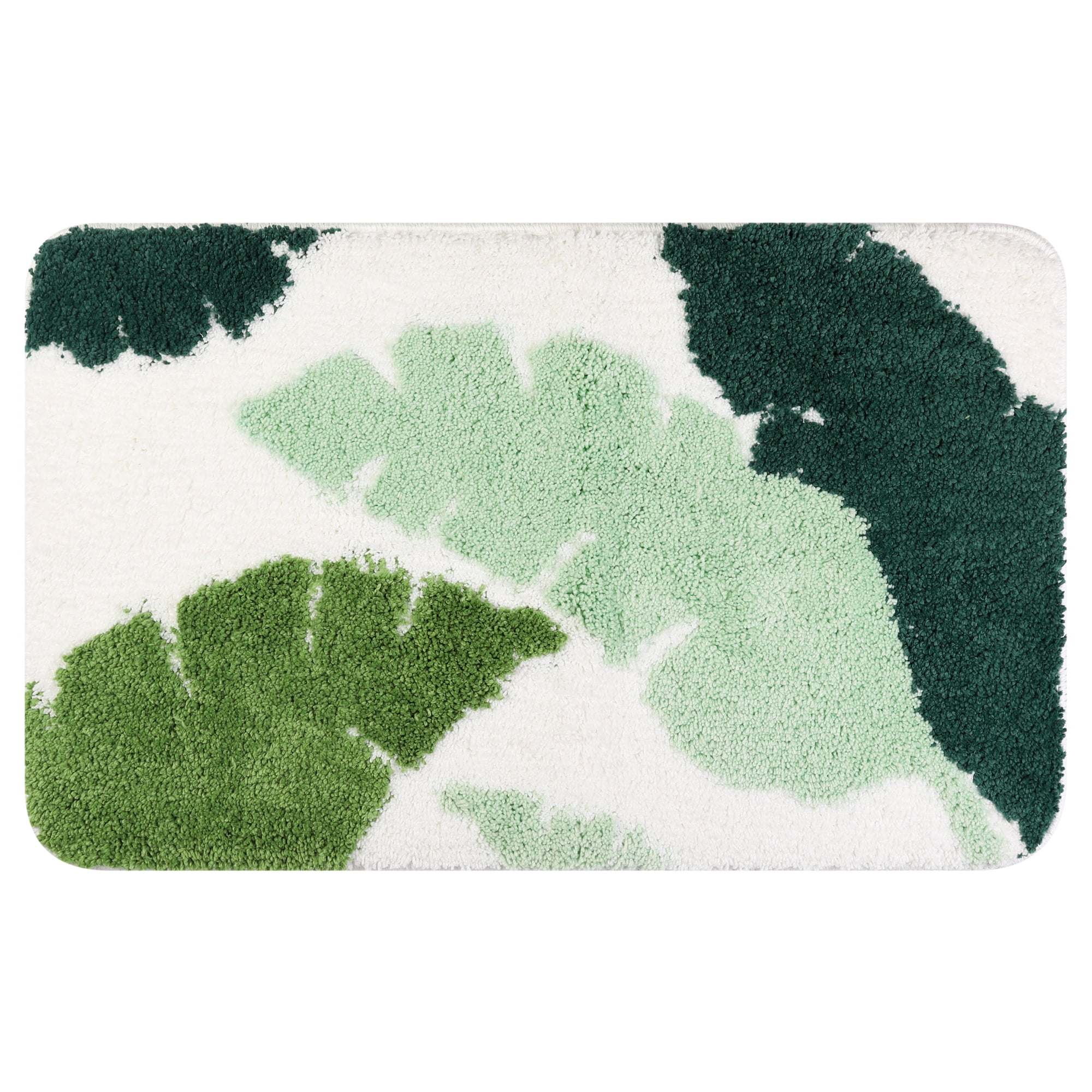Unique Bargains Cute Leaf Pattern Bath Rug Boho Non Slip Bathroom Decor Washable Mat Green 20" x 32"