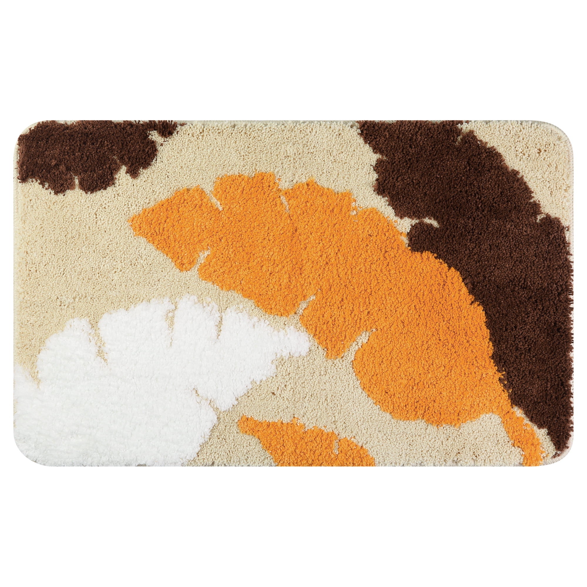 Unique Bargains Cute Leaf Pattern Bath Rug Boho Non Slip Bathroom Decor Washable Mat Orange 20" x 32"