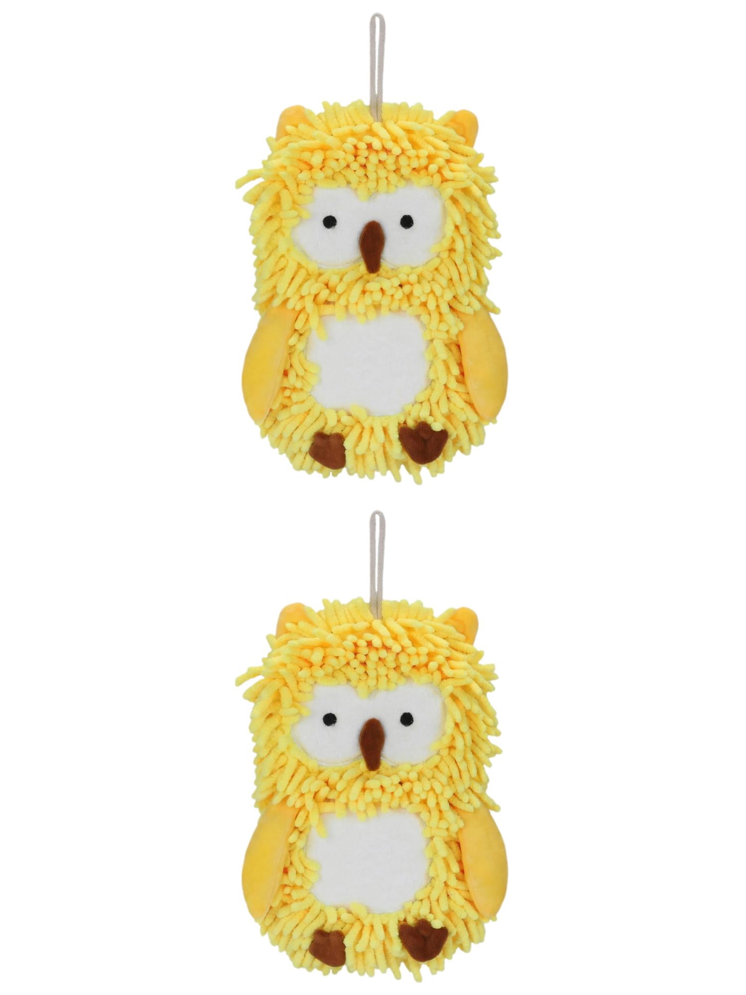 Unique Bargains Cute Owl Shaped Soft Chenille Hanging Hand Towels Yellow 11" x 9"