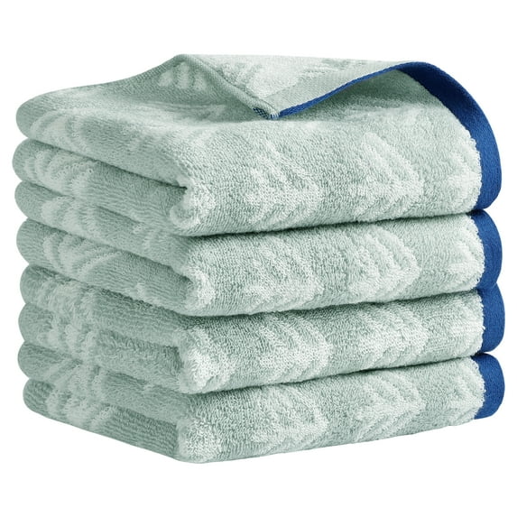 Unique Bargains Cute Pattern Cotton Hand Towel Set for Kitchen Bathroom Green 4-Piece