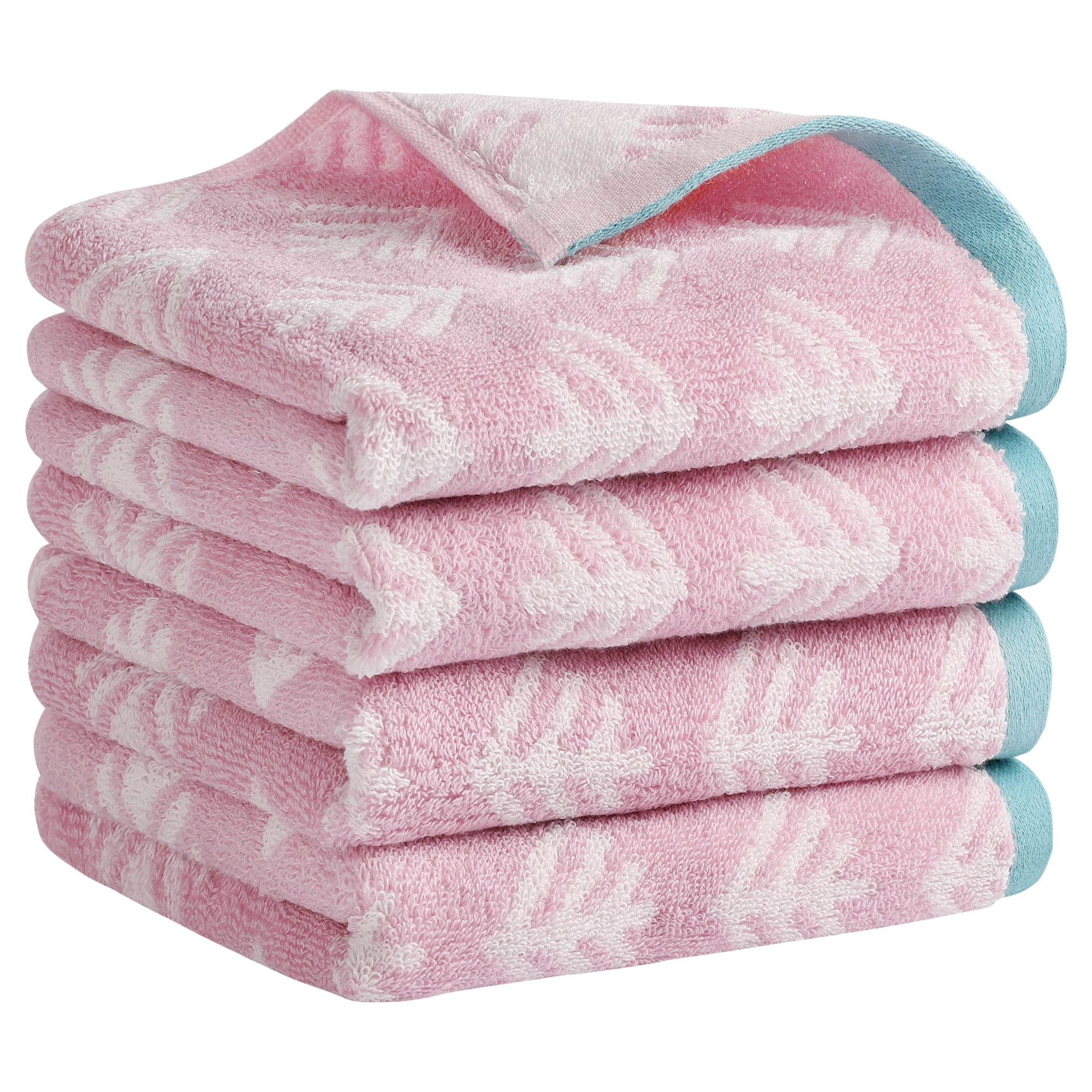 Unique Bargains Cute Pattern Cotton Hand Towel Set for Kitchen Bathroom Pink 4-Piece