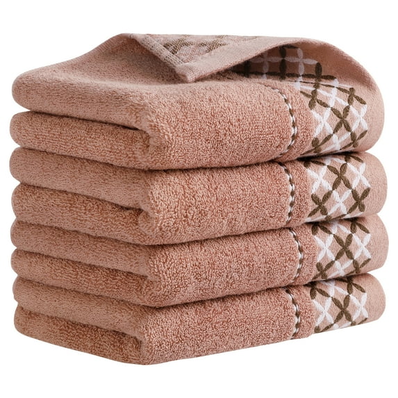 Unique Bargains Cute Pattern Decorative Hand Towel Set Brown 4-Piece