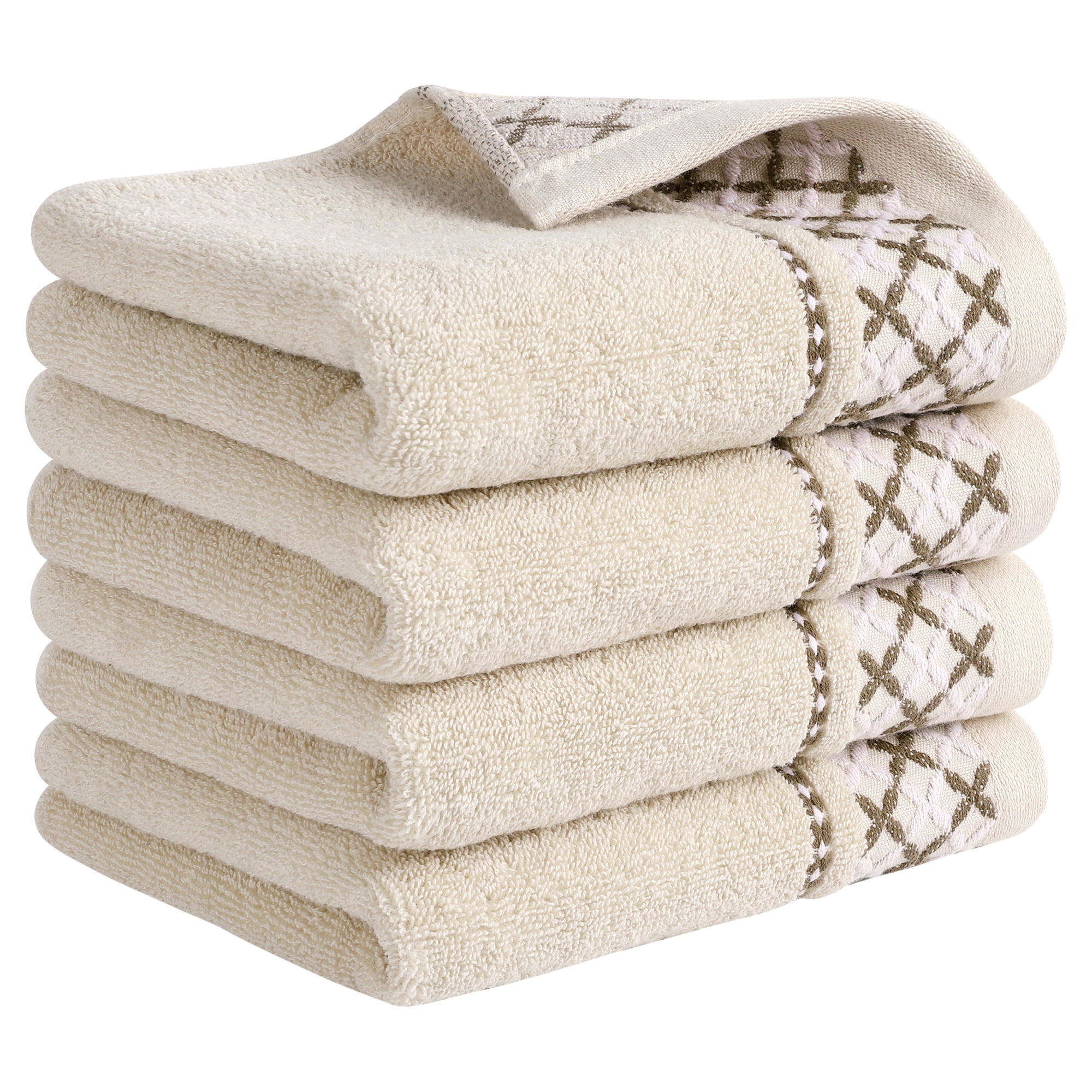 Unique Bargains Cute Pattern Decorative Hand Towel Set Khaki 4-Piece