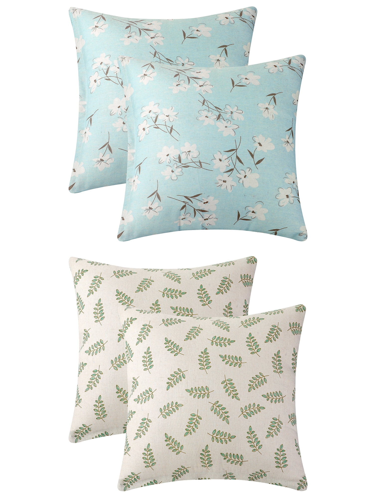 Unique Bargains Cute Pattern Throw Pillow Covers 4 Pcs Spandex Pillowcases For Home Sofa Magnolia/Small Green Leaves 16" x 16"