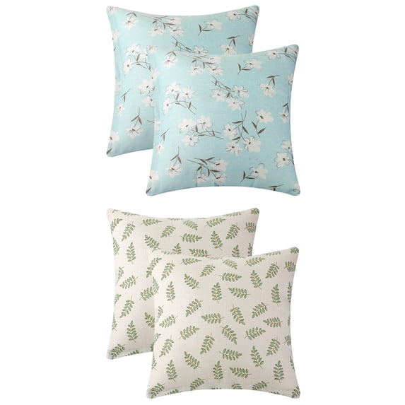 Unique Bargains Cute Pattern Throw Pillow Covers 4 Pcs Spandex Pillowcases For Home Sofa Magnolia/Small Green Leaves 16" x 16"