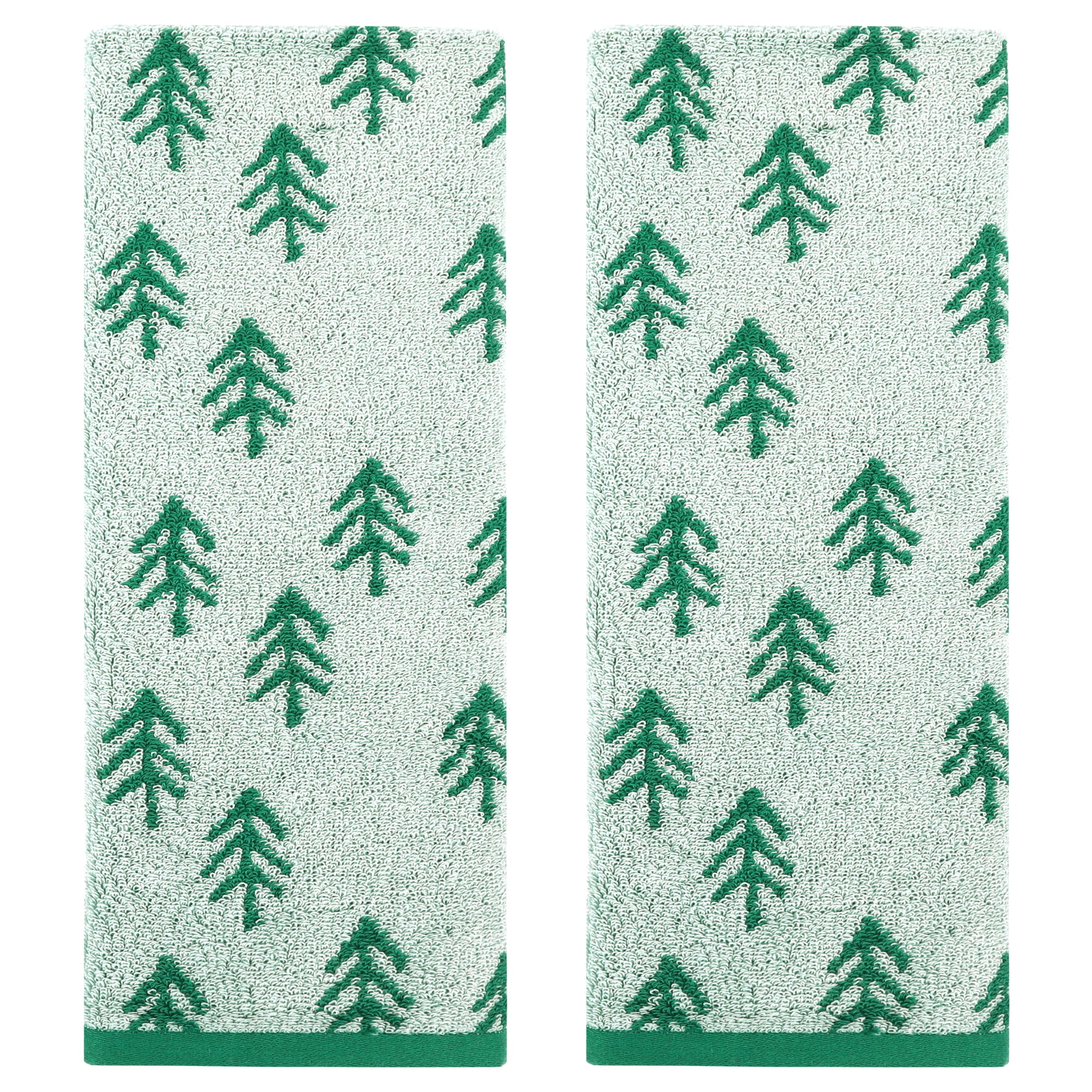 Unique Bargains Cute Plant Pattern Hand Towels Set for Bath, Kitchen Green 2-Piece