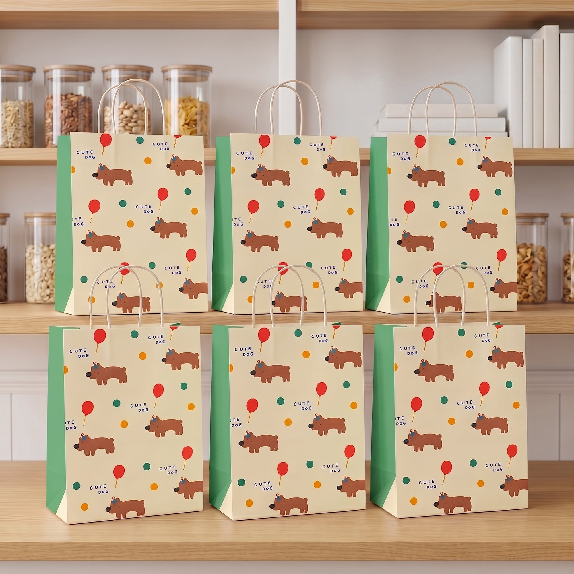 Unique Bargains Cute Playful Cartoon Gift Bags with Handles Green 8.3" x 4.3" x 10.6"