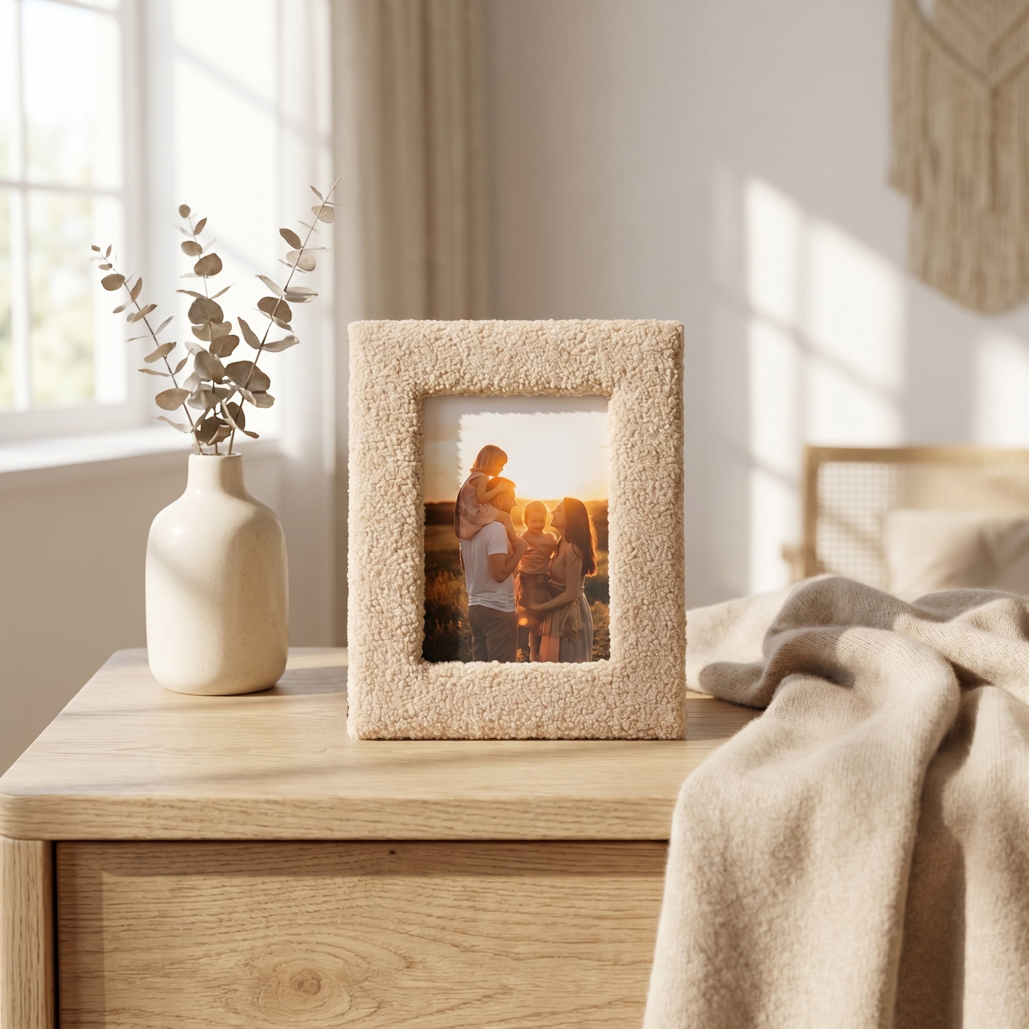 Unique Bargains Cute Plush Furry Cozy Velvet Wood Photo Frame Beige 5" x 7"