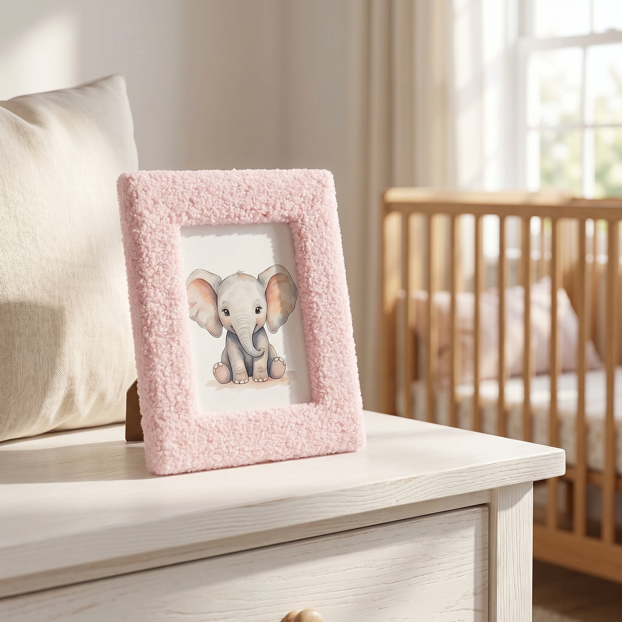 Unique Bargains Cute Plush Furry Cozy Velvet Wood Photo Frame Pink 4" x 6"