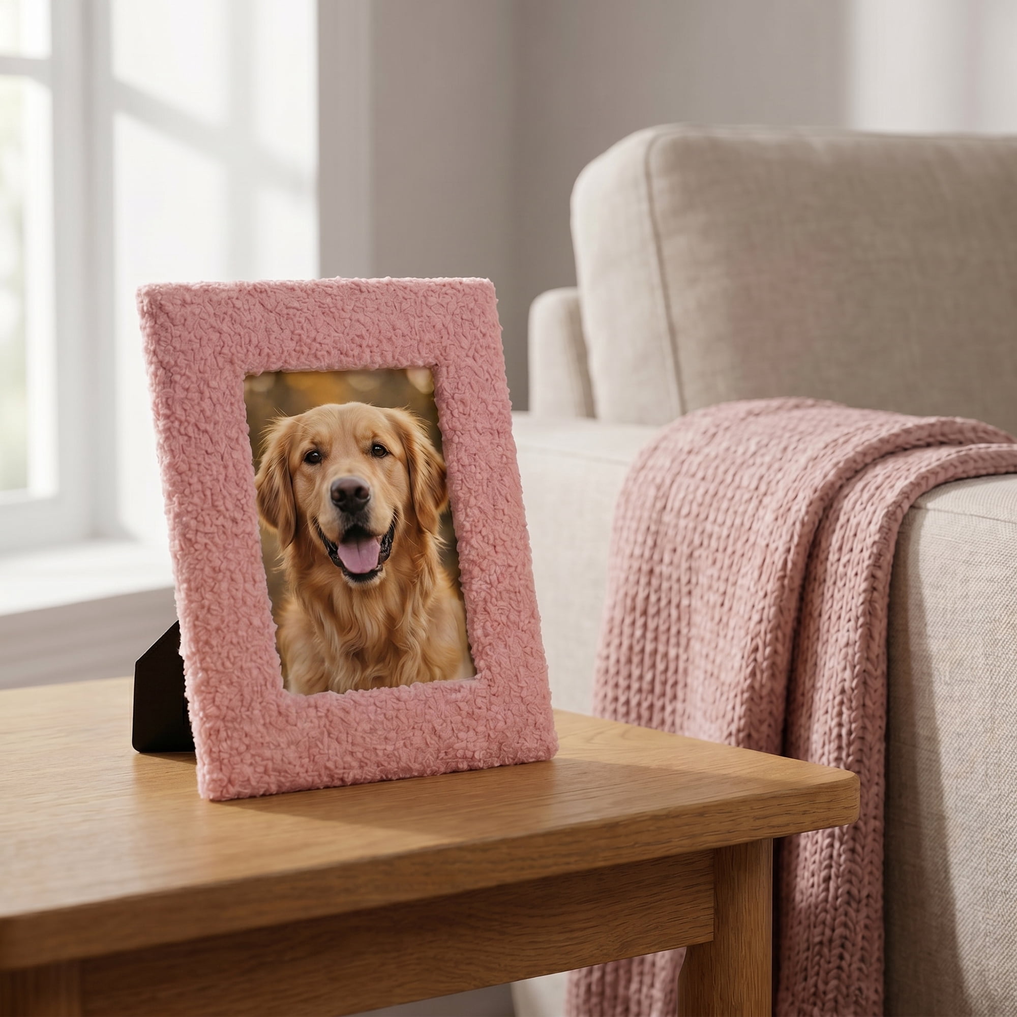 Unique Bargains Cute Plush Furry Cozy Velvet Wood Photo Frame Rose Red 5" x 7"