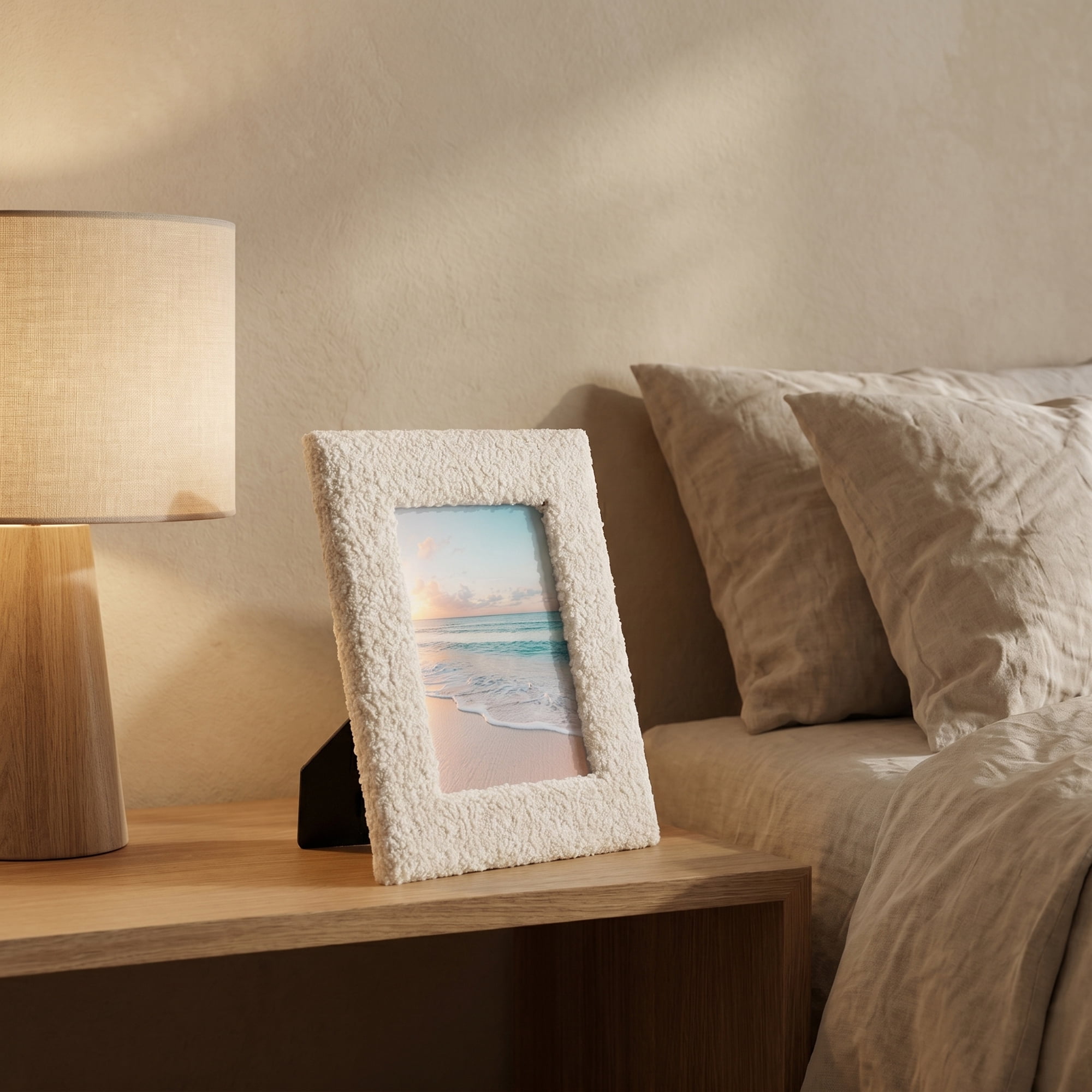 Unique Bargains Cute Plush Furry Cozy Velvet Wood Photo Frame White 4" x 6"