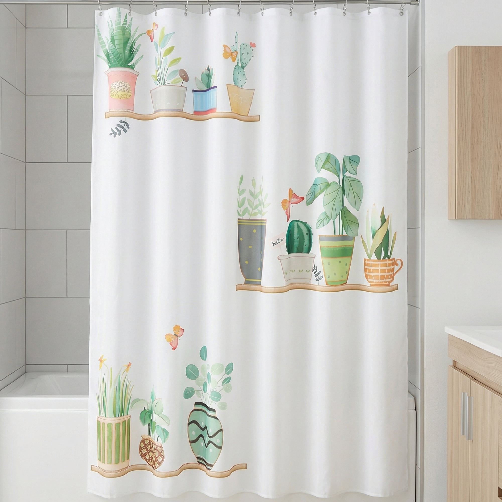 Unique Bargains Cute Print Shower Curtain Sets with Hooks Multicolor Succul 71"W x 71"L