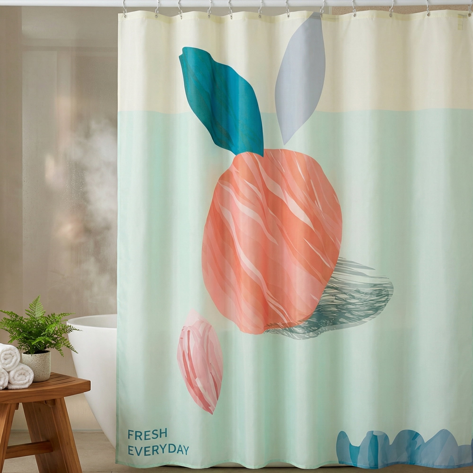 Unique Bargains Cute Print Shower Curtain Sets with Hooks Orange Fruit 71"W x 71"L