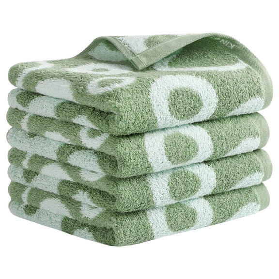 Unique Bargains Cute Round Geometric Pattern Hand Towel Cotton Kitchen Towel Green 4-Piece