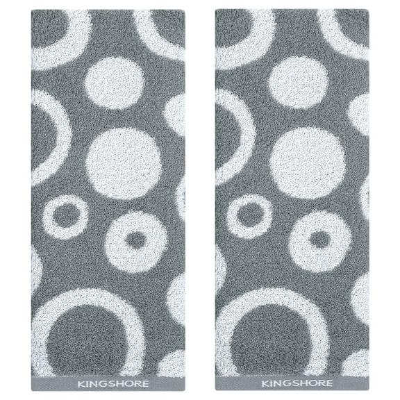 Unique Bargains Cute Round Geometric Pattern Hand Towel Cotton Kitchen Towel Grey 2-Piece