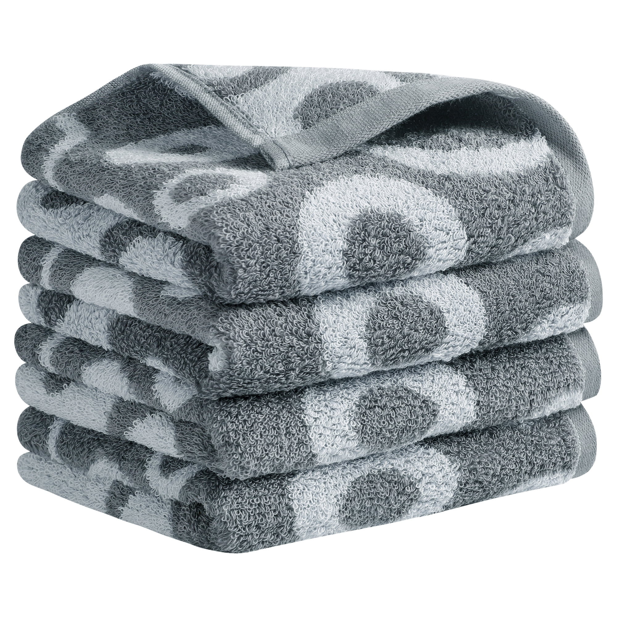 Unique Bargains Cute Round Geometric Pattern Hand Towel Cotton Kitchen Towel Grey 4-Piece