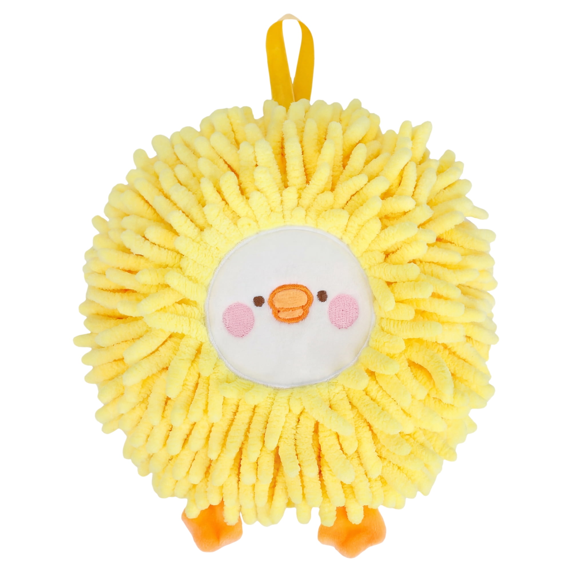 Unique Bargains Cute Sheep Animal Chenille Soft Hanging Hand Towel Yellow 6" x 6"