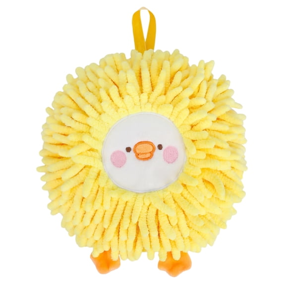 Unique Bargains Cute Sheep Animal Chenille Soft Hanging Hand Towel Yellow 6" x 6"