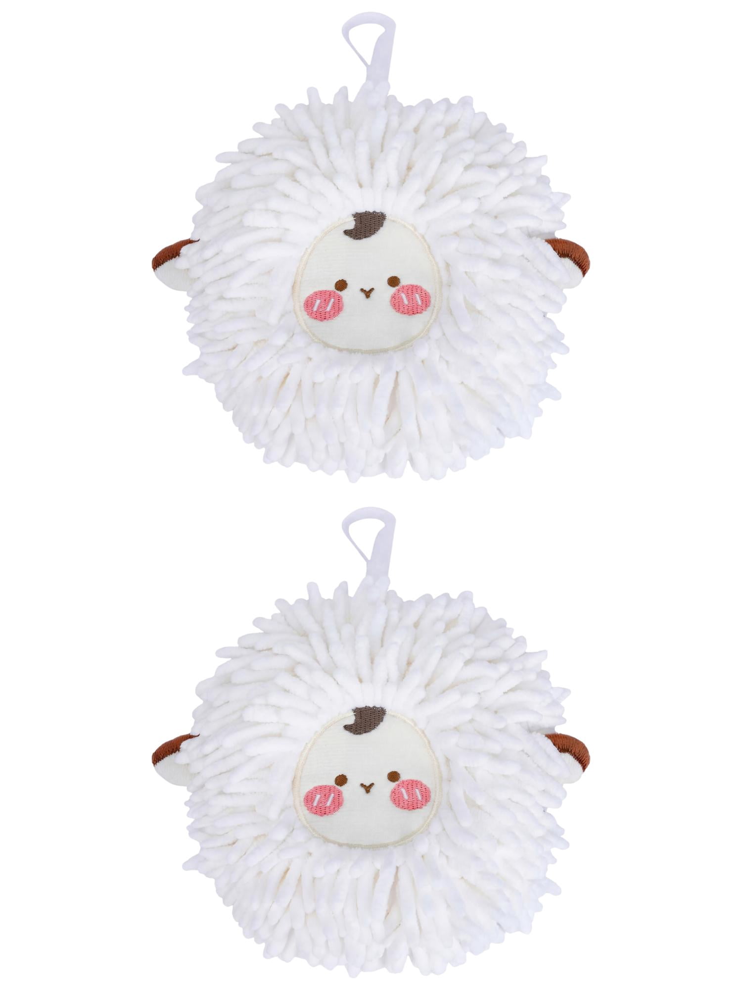 Unique Bargains Cute Sheep Chenille Hanging Hand Towel for Bathroom White 6" x 6"