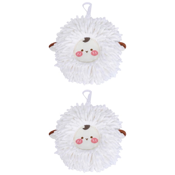 Unique Bargains Cute Sheep Chenille Hanging Hand Towel for Bathroom White 6" x 6"