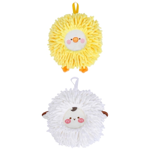 Unique Bargains Cute Sheep Chenille Hanging Hand Towel for Bathroom White/Yellow 6" x 6"