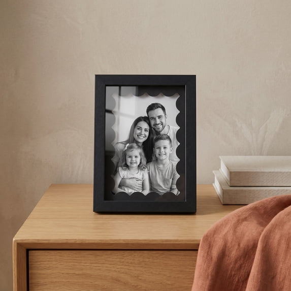 Unique Bargains MDF Wood Cute Wavy Picture Frame Black 4" x 6"