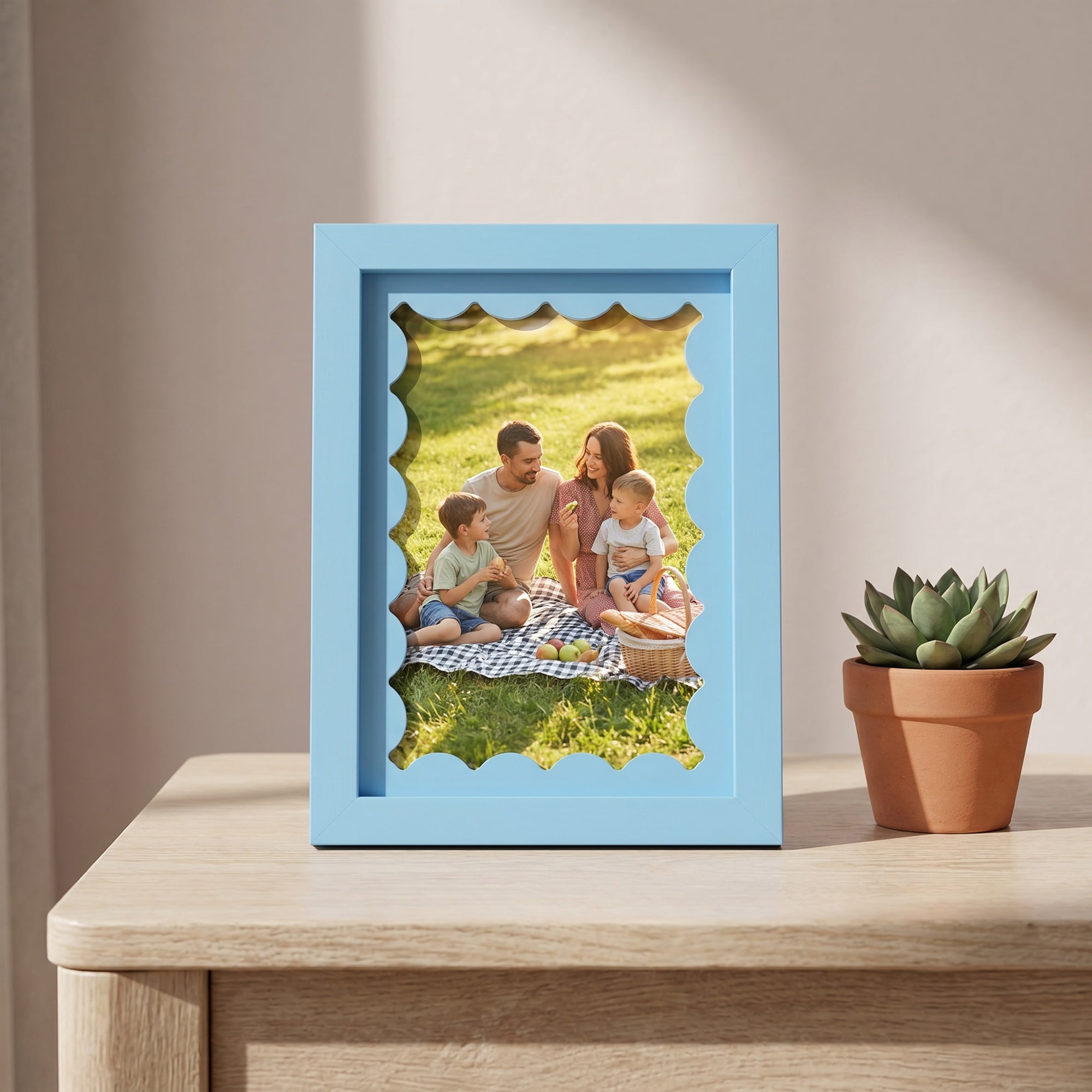 Unique Bargains MDF Wood Cute Wavy Picture Frame Blue 4" x 6"