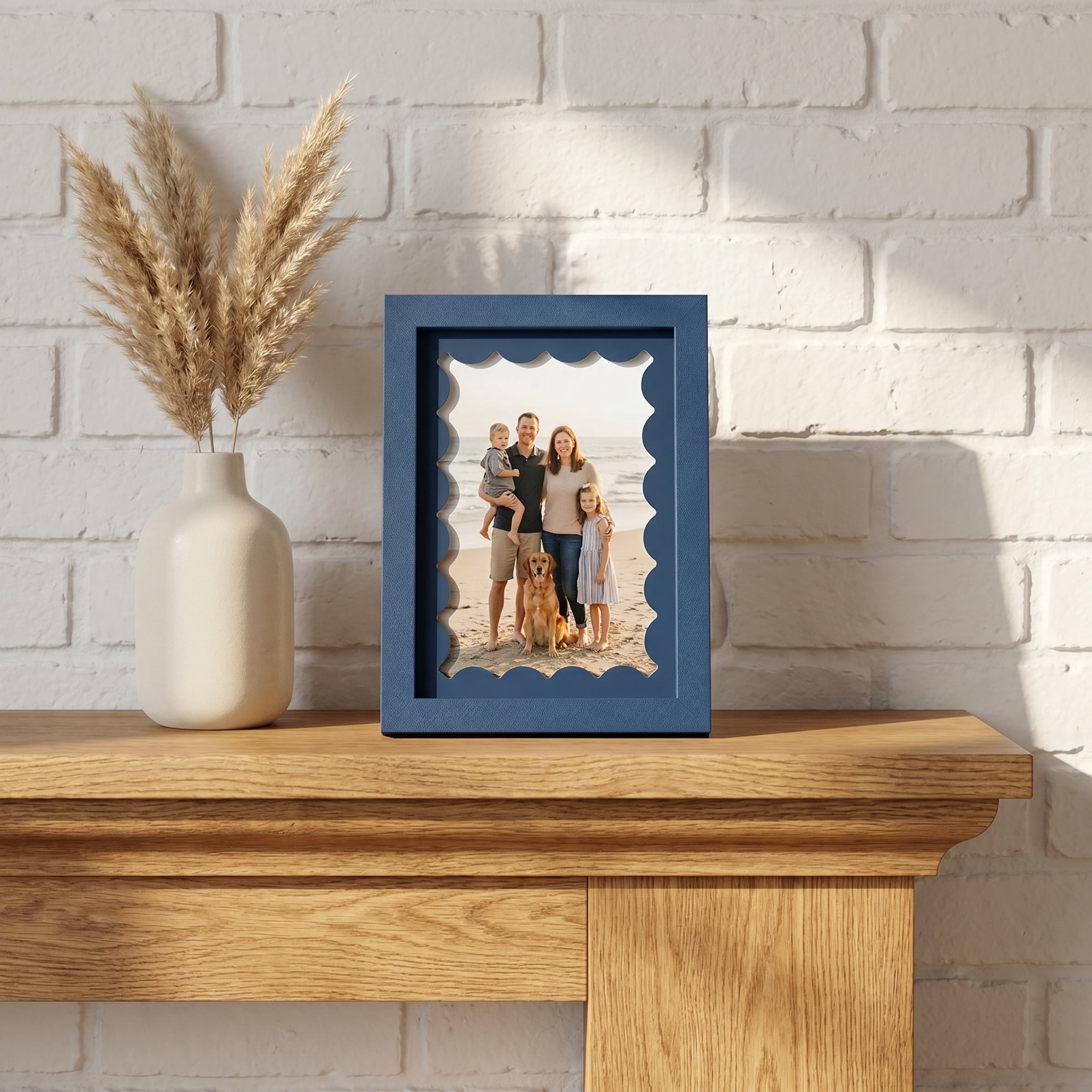 Unique Bargains MDF Wood Cute Wavy Picture Frame Dark Blue 5" x 7"