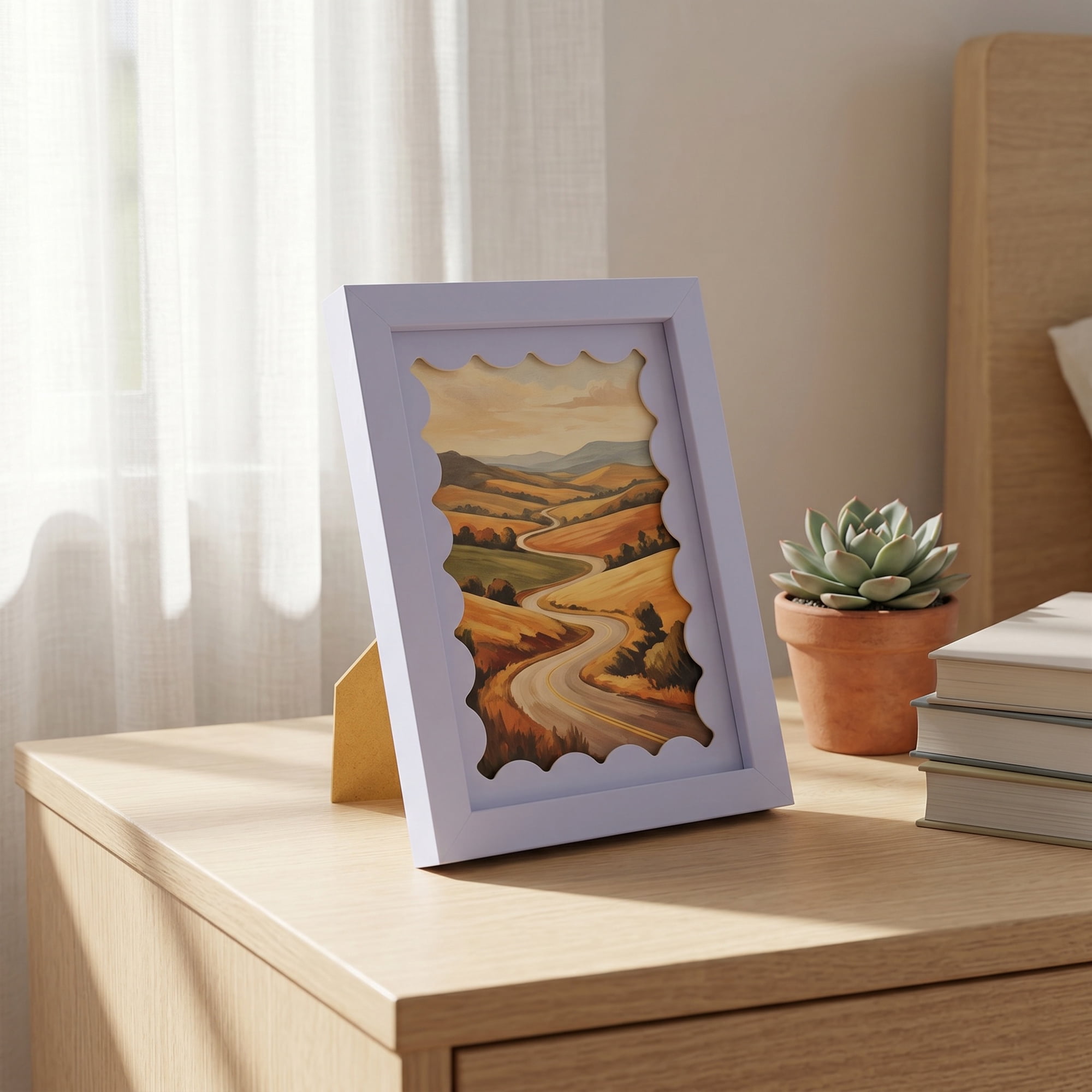 Unique Bargains MDF Wood Cute Wavy Picture Frame Purple 4" x 6"