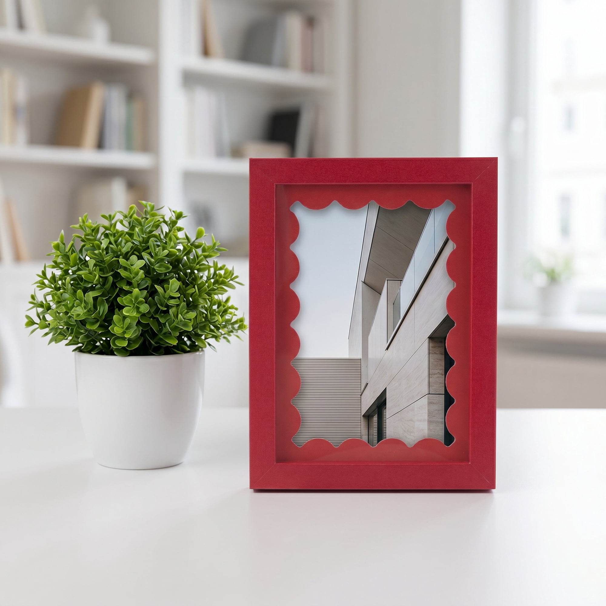 Unique Bargains MDF Wood Cute Wavy Picture Frame Red 5" x 7"