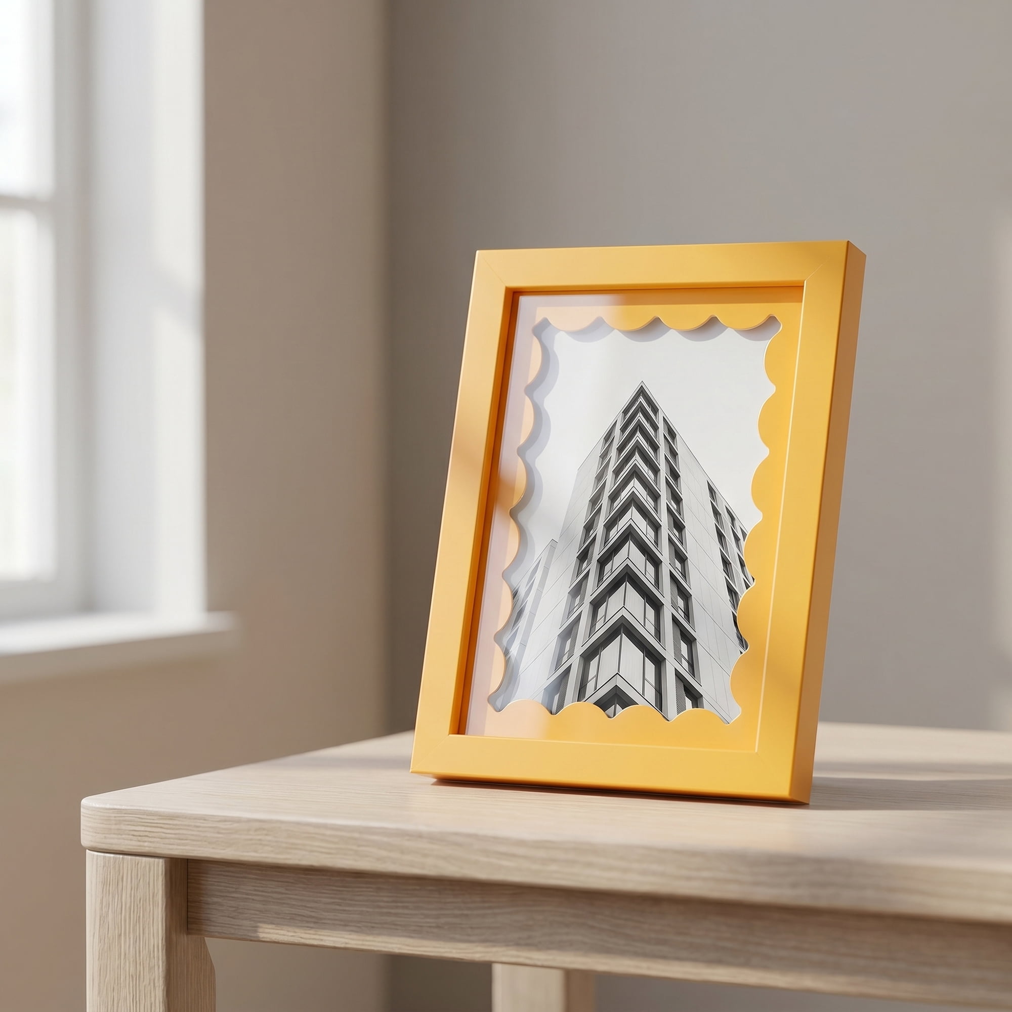 Unique Bargains MDF Wood Cute Wavy Picture Frame Yellow 5" x 7"